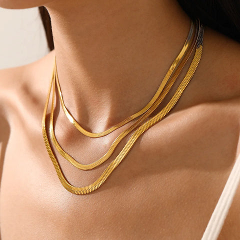 Tarnish Free 18K Gold Plated Stainless Steel Jewelry Chain Necklace Herringbone Chain Necklace