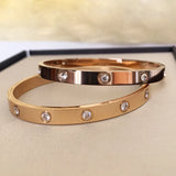 New Korean Version Trend Ladies Stainless Steel Jewelry 18k Gold Full Diamond Bracelet Couple Rose Gold Bangle